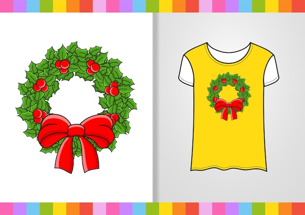 Дизайн футболки Симпатичный персонаж на рубашке Рождественская тема Ручной обращается мультяшный стиль Изолированный на белом фоне