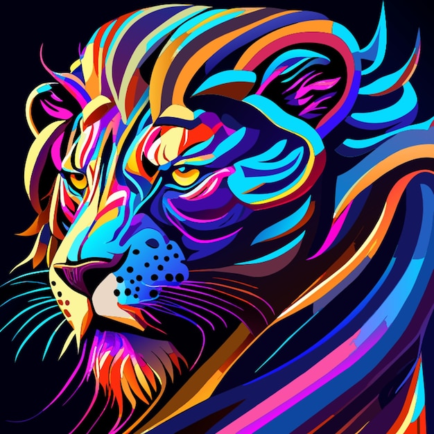 Vector tshirt design a futuristic unknown iridescent twisted rainbow lion insane details inner glow vector