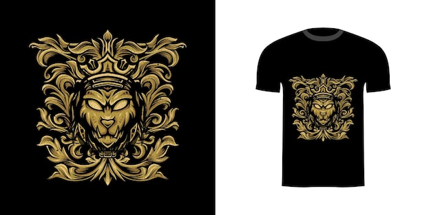 Tshirt design lion with engraving ornament for tshirt design