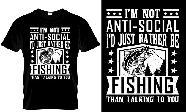 魚と釣り竿のイラストが描かれたTシャツのデザインのサンプル