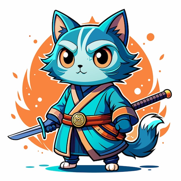 Tshirt design samurai cat cute and gothic with splash on background