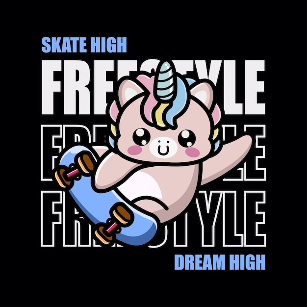 Дизайн футболки скейт высокая мечта высокая с милым животным езда на скейтборде