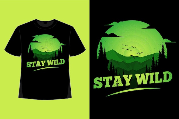滞在野生自然山松緑空手描きヴィンテージイラストのTシャツデザイン