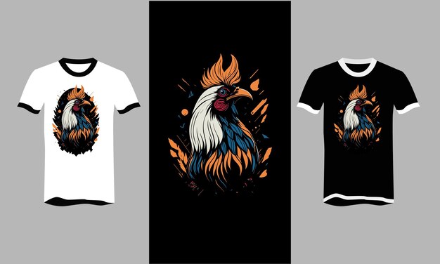 Tshirt design template of Colorful Rooster pop art style vector illustration