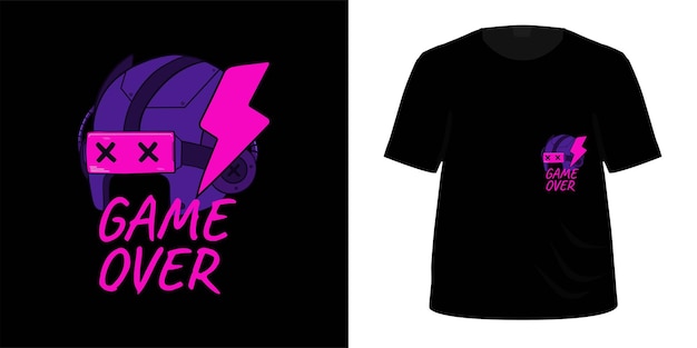 Tshirt design theme game over isolated white background