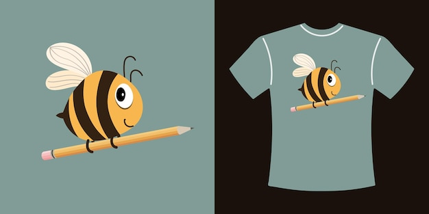 Tshirt design with cute bee drawing of a cartoon bee on a tshirt print for clothes illustration