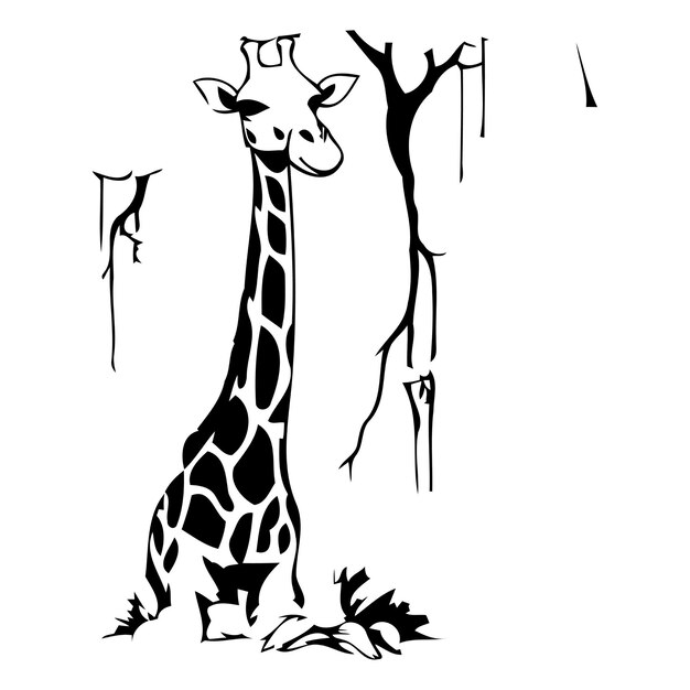 Vector tshirt design with giraffe and trees vector illustration