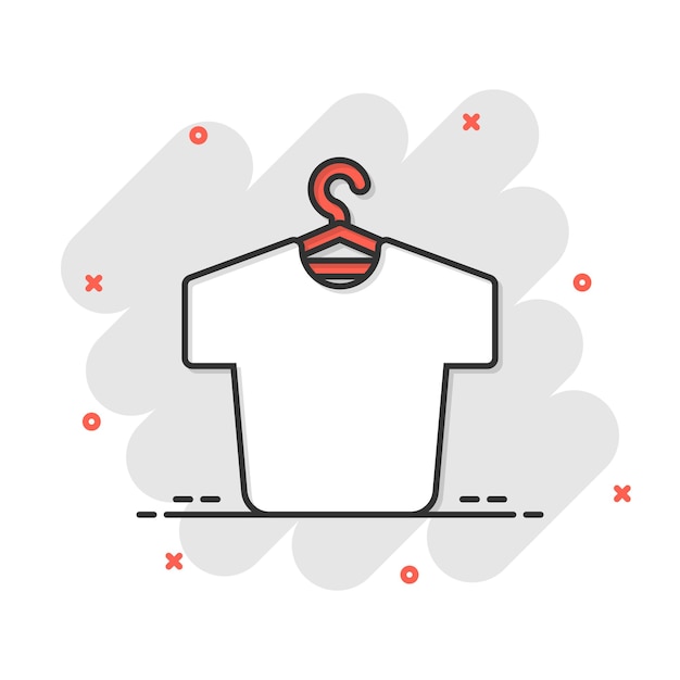 Tshirt icon in comic style Casual clothes cartoon vector illustration on white isolated background Polo wear splash effect business concept