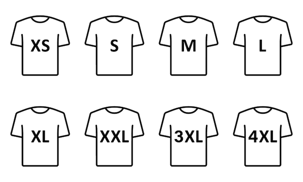 Tshirt Maat Icon Set Kleding Maat Label of Tag Pictogram Man of vrouw Shirt Maat Van XS tot 4XL