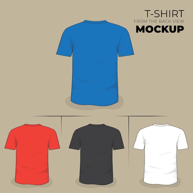 Design mockup tshirt con design a colori bianco e nero rosso blu dalla vista posteriore