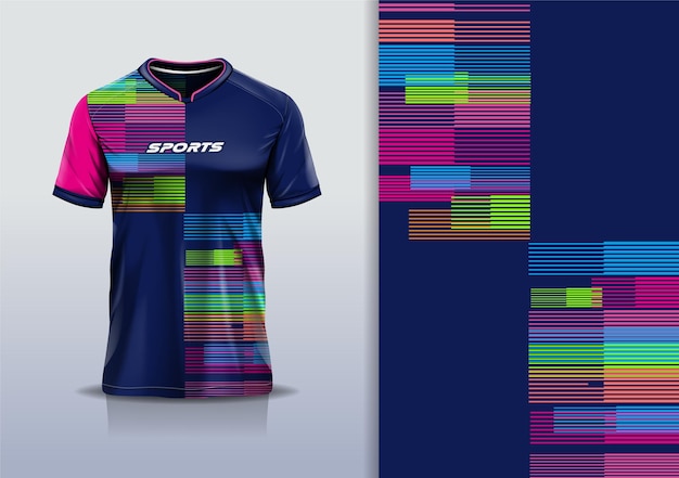 Vettore modello di maglietta con linea a strisce astratte disegno di maglietta sportiva per il calcio in corsa in colore arcobaleno