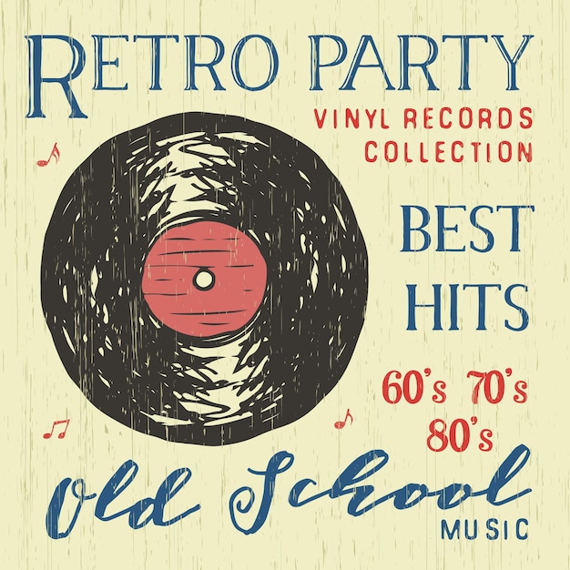 Tshirt ontwerp retro feest met vinyl record typografie grafische vectorillustratie