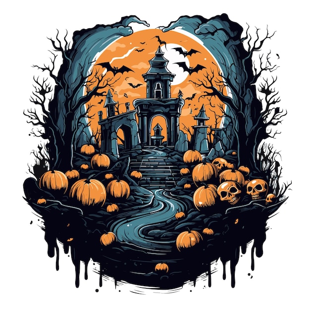 ベクトル ハロウィーンのテーマのイラストが描かれたtシャツやポスターのデザイン