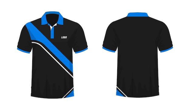 Tshirt Polo blauw en zwart sjabloon voor ontwerp op witte achtergrond Vector illustratie eps 10