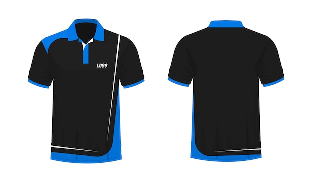 Tshirt Polo blauw en zwart sjabloon voor ontwerp op witte achtergrond Vector illustratie eps 10