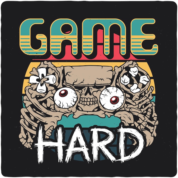 Tshirt or poster design with illustration of bone gamepad