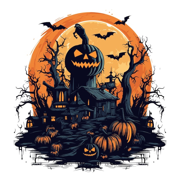 Vettore disegno di maglietta o poster con illustrazione sul tema di halloween