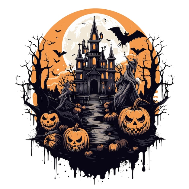 Tshirt or poster design with illustration on halloween theme