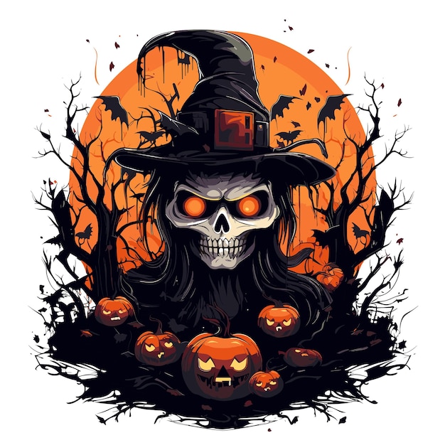 Disegno di maglietta o poster con illustrazione sul tema di halloween