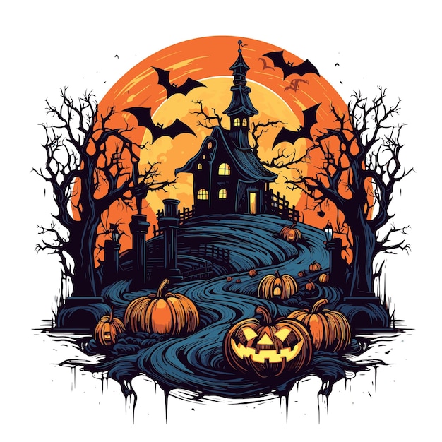 ハロウィーンのテーマのイラストが描かれたTシャツやポスターのデザイン