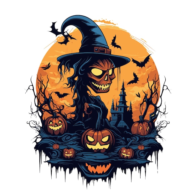 Tshirt or poster design with illustration on Halloween theme