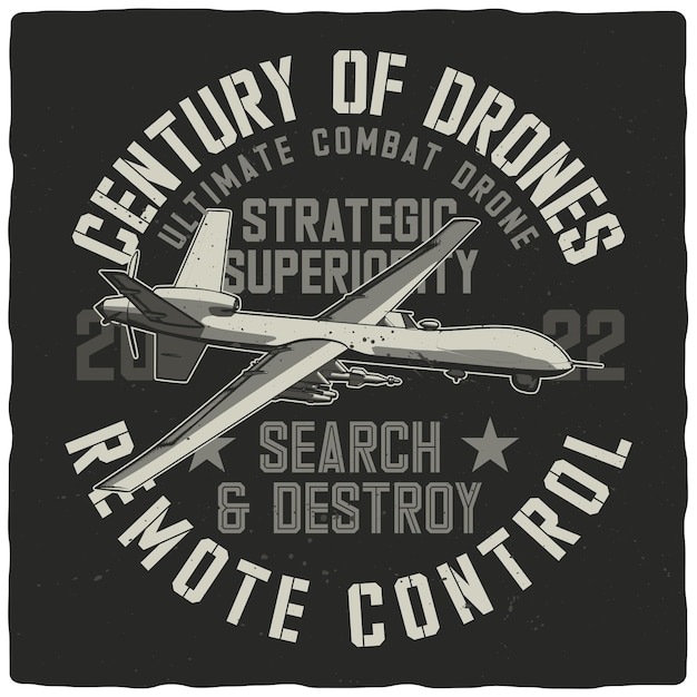 Vettore tshirt o poster design con drone aereo militare