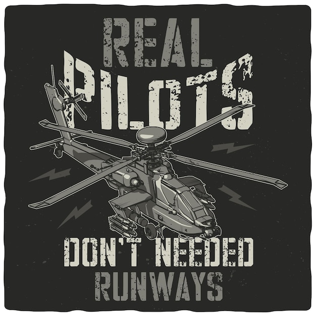 Vector tshirt or poster design with military helicopter