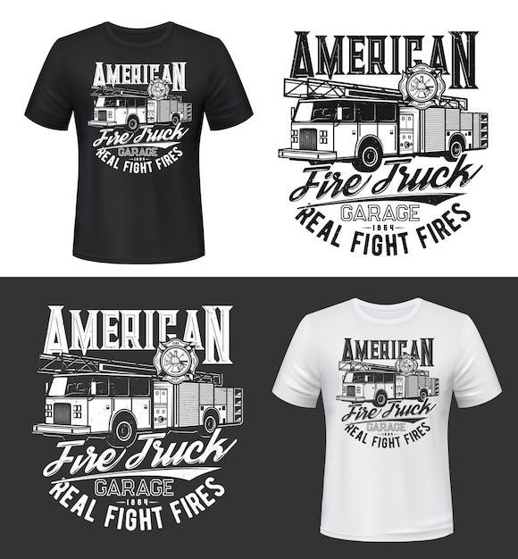 Tshirt stampata con mockup di camion dei pompieri americani