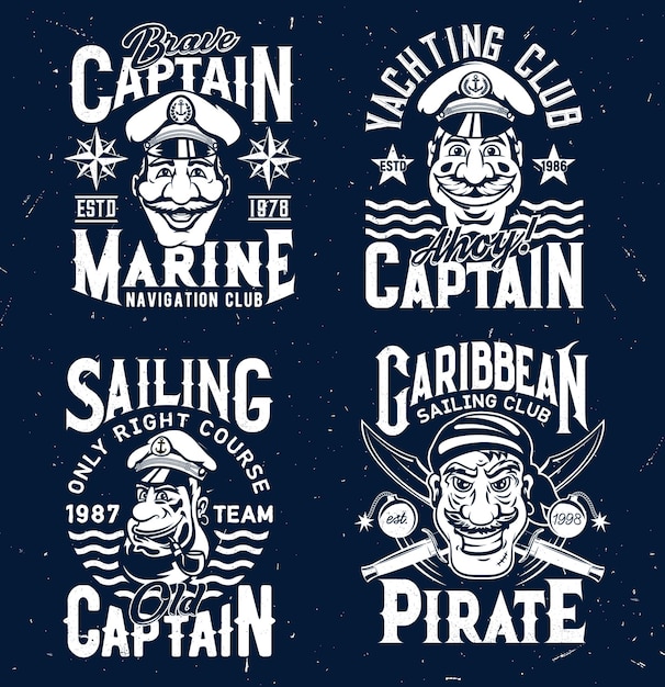 Вектор На футболках напечатаны векторные талисманы пиратов и капитанов