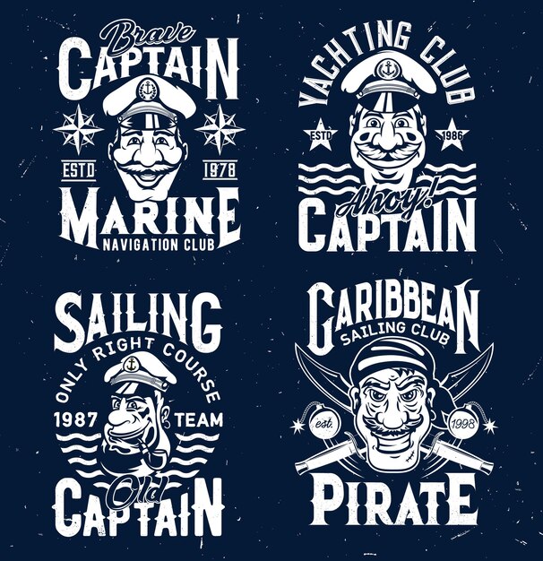 Vector tshirt prints pirate and captains vector mascots