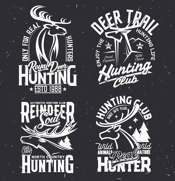 Vector tshirt prints with deer mascot for hunting club