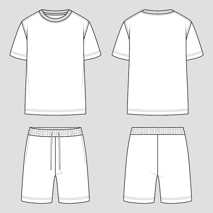 Vector tshirt round neck and sweat shorts oversized fit unisex style vector technical sketch