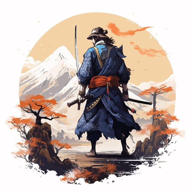 футболка самурайский логотип вектор