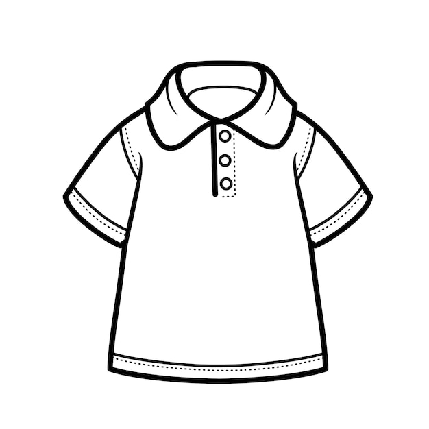 Tshirt short sleeve collar for boy outline for coloring on a white background