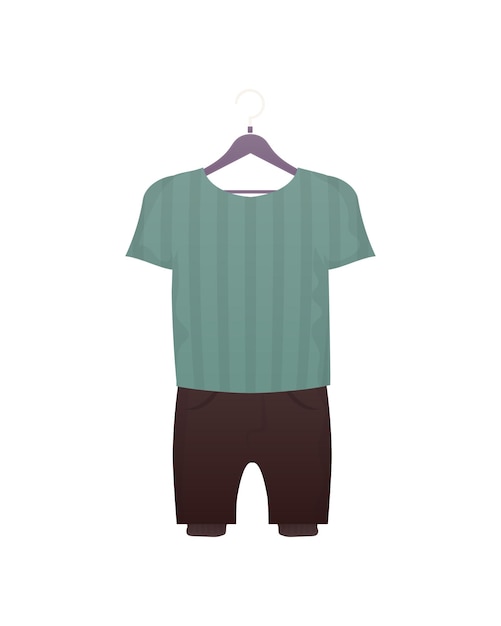 T シャツとショート パンツ漫画スタイルの男の子のための子供服のセット分離ベクトル図