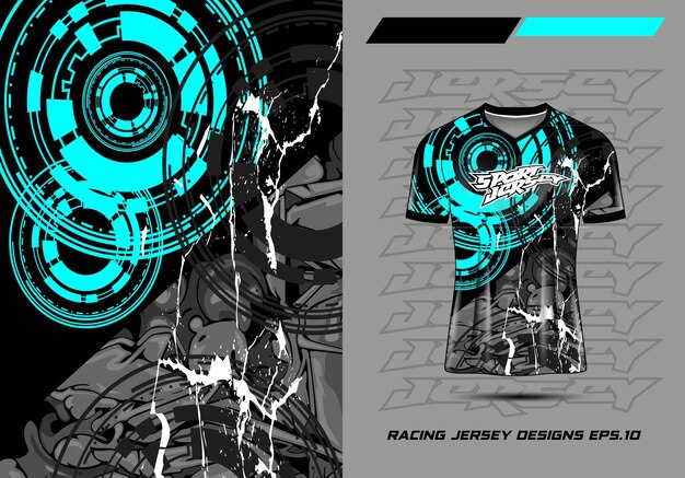 Vettore tshirt design sportivo per jersey da corsa, ciclismo, calcio, gioco premium 3d blu grigio