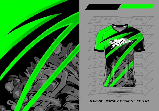 Vettore tshirt design sportivo per maglia da corsa ciclismo calcio gaming premium 3d verde