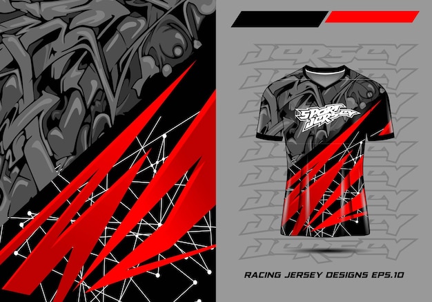 Vector tshirt sports design for racing jersey cycling football gaming premium 3d red black