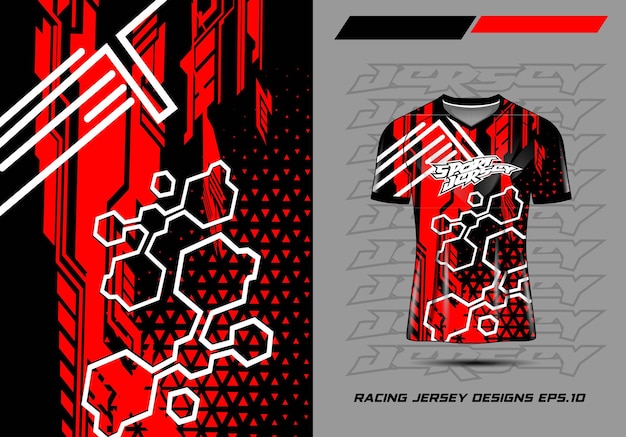 Vettore tshirt design sportivo per maglia da corsa ciclismo calcio gaming premium 3d rosso