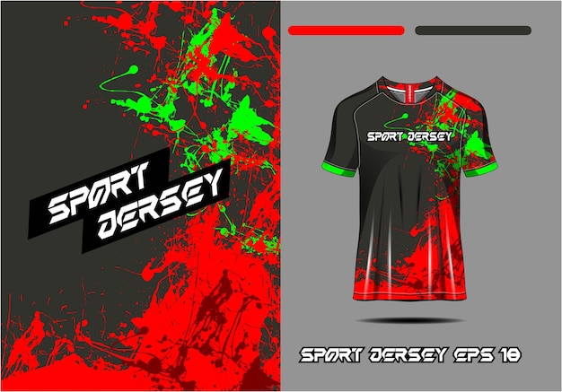 Tshirt sports red green grunge texture background for soccer jersey cycling football gaming vector