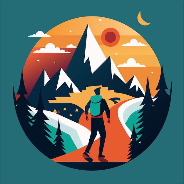 TShirt Sticker Design of a bold minimalist graphic capturing the spirit of adventure