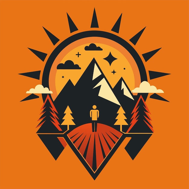 TShirt Sticker Design of a bold minimalist graphic capturing the spirit of adventure