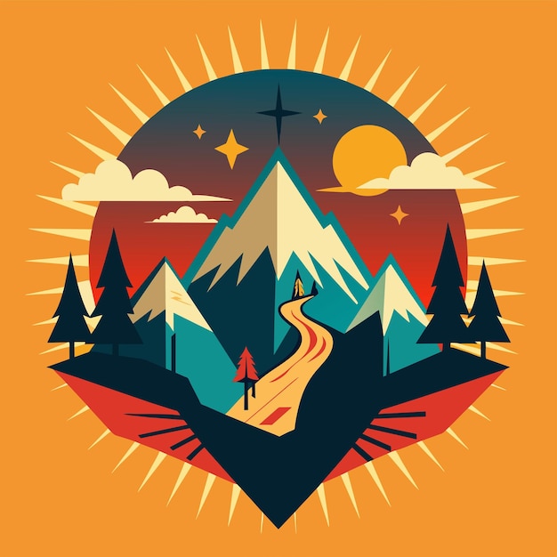 TShirt Sticker Design of a bold minimalist graphic capturing the spirit of adventure