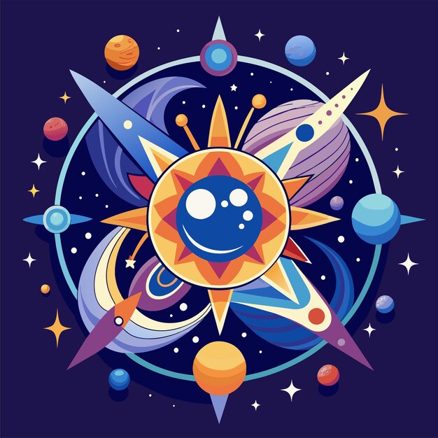 티셔츠 스티커 디자인은 별과 은하와 같은 천상의 요소에서 영감을 얻은 우주