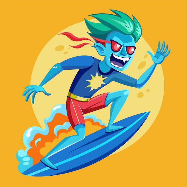 Tshirt sticker of a humorous illustration merging pop culture references with surfing motifs