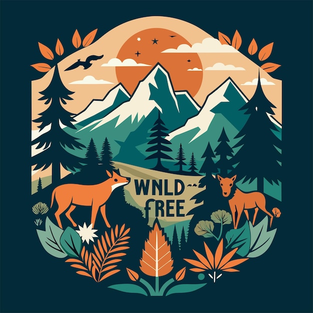 Tshirt sticker of Wild and Free Channel your inner adventurer with a design featuring majestic