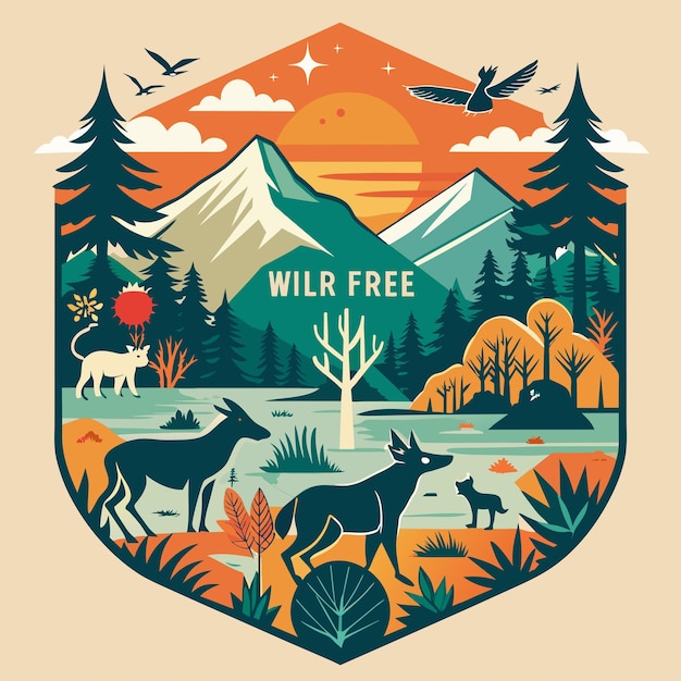 Tshirt sticker of Wild and Free Channel your inner adventurer with a design featuring majestic