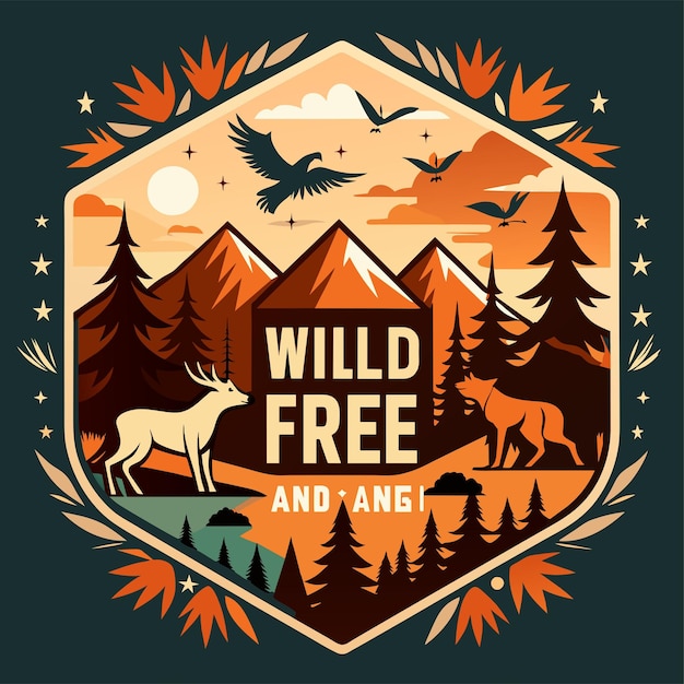 Tshirt sticker of Wild and Free Channel your inner adventurer with a design featuring majestic