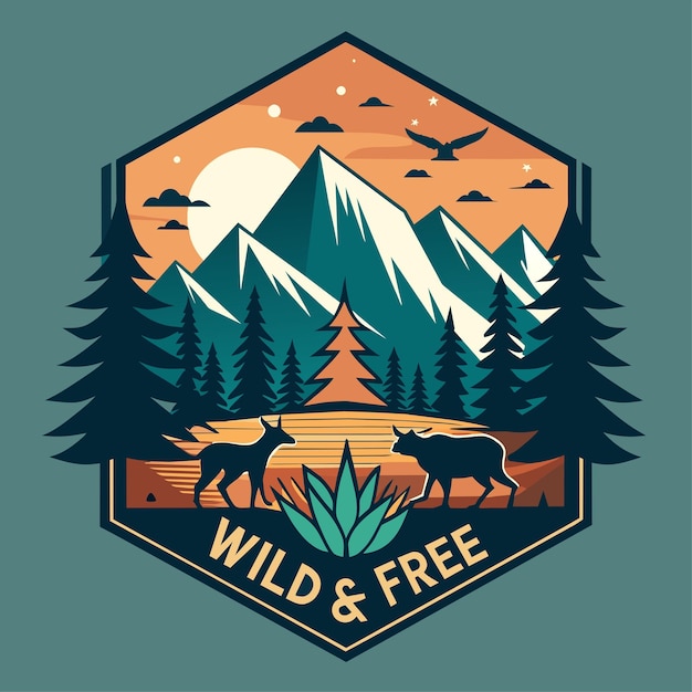 Tshirt sticker of Wild and Free Channel your inner adventurer with a design featuring majestic