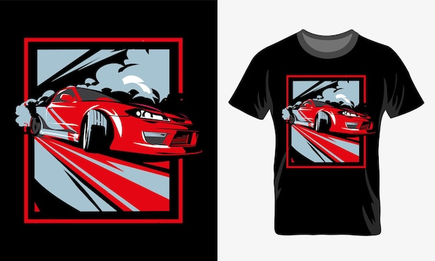 A tshirt with a red Japanese sports car drifting